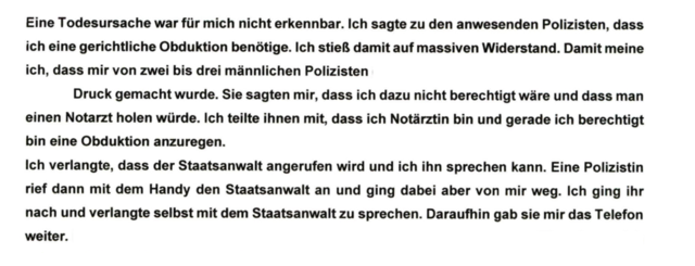 Aus der Einvernahme der Notärztin Dagmar W. beim Bundesamt für Korruptionsbekämpfung